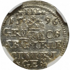 Zygmunt III Waza, Trojak 1596, Ryga - nieopisany NGC MS63