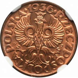 II Republic of Poland, 2 groschen 1936 - NGC MS66 RD