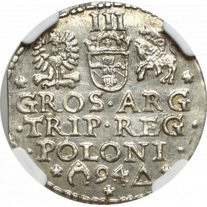 Zygmunt III Waza, Trojak 1594, Malbork - rzadszy, nieopisany - NGC MS62