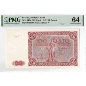 PRL, 100 złotych 1947 C - PMG 64