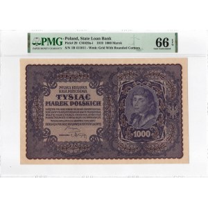 II RP, 1000 marek polskich 1919 I SERJA B - PMG 66EPQ