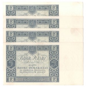 II RP, 5 złotych 1930 BX. kolejne numery - 4 egzemplarze