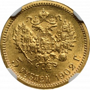 Rosja, Mikołaj II, 5 rubli 1902 AP - NGC MS65