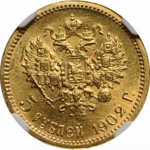 Russia, Nikolai II, 5 ruble 1902 AP - NGC MS65
