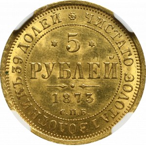 Russia, Alexander II, 5 rouble 1873 HI - NGC MS63+