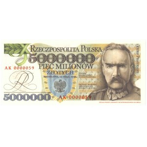 III RP, 5 mln 1995 AK - bardzo niski numer 0000059 ! replika