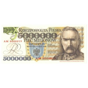 III RP, 5 mln 1995 AM - bardzo niski numer 0000059 ! replika