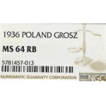 II Republic of Poland, 1 groschen 1936 - NGC MS64 RB