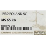 II Republic of Poland, 5 groschen 1939 - NGC MS65 RB