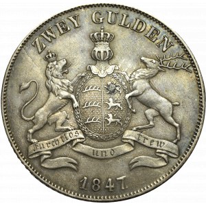 Germany, Wirtemberg, 2 guldeny 1847