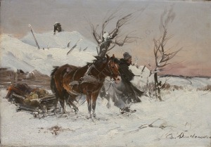 Czesław Wasilewski(1875-1946/47), Scena zimowa z zaprzęgiem i woźnicą
