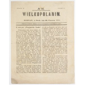 Czasopismo WIELKOPOLANIN nr 51 z dnia 26 czerwca 1850r.