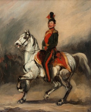Piotr Michałowski (1800 Kraków – 1855 Krzyżtoporzyce), Huzar austriacki na koniu (Eustachy Dunin – Wąsowicz), ok. 1840 (?) (Inne tytuły występujące w literaturze: Portret pana Wąsowicza; Portret Eustachego Wąsowicza; Portret szwagra Eustachego Wąsowicza)