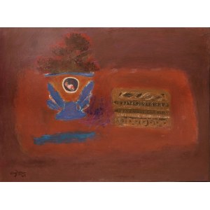 Henryk Hayden (1883 Warszawa - 1970 Paryż), Martwa natura z niebieskim wazonem i pudełkiem krawieckim, 1964 r.