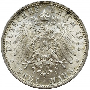 Germany, Bavaria, Regent Luitpold, 3 mark Munich 1911 D