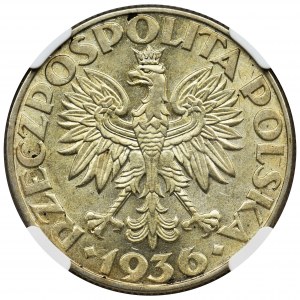 Żaglowiec, 5 złotych 1936 - NGC MS61