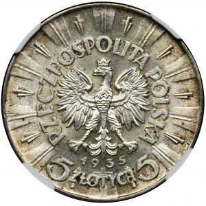 Piłsudski, 5 złotych 1935 - NGC MS62