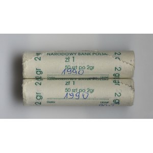 2 x Rulon bankowy, 2 grosze 1990 (100 szt.)
