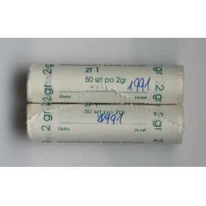 2 x Rulon bankowy, 2 grosze 1991 (100 szt.)