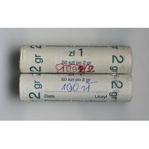 2 x Rulon bankowy, 2 grosze 1992 (100 szt.)