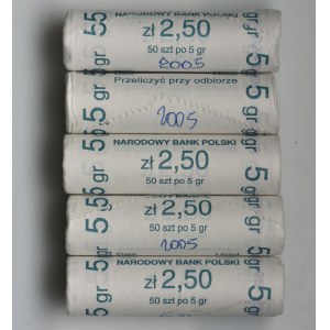 5 x Rulon bankowy, 5 groszy 2005 (250 szt.)