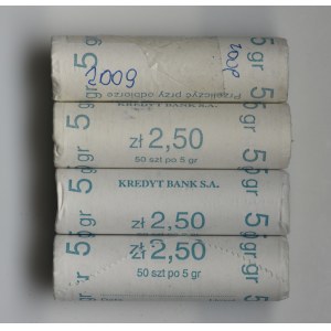 4 x Rulon bankowy, 5 groszy 2009 (200 szt.)