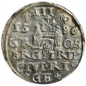 Stefan Batory, Trojak Ryga 1586 - NGC MS64+