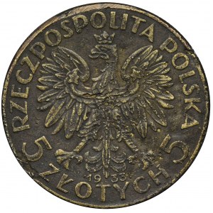 Głowa Kobiety, 5 złotych Warszawa 1933 - fałszerstwo z epoki