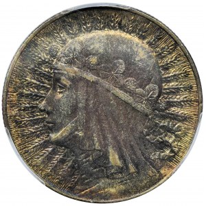 Głowa Kobiety, 5 złotych Warszawa 1932 - PCGS AU55 - RZADKIE, ze znakiem