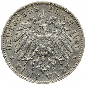 Niemcy, Wirtembergia, Wilhelm II, 5 marek Stuttgart 1901 F