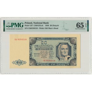 20 złotych 1948 - CK - PMG 65 EPQ