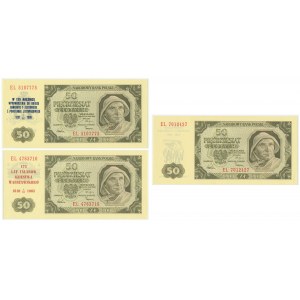 Zestaw, 50 złotych 1948 z pieczątkami KNiF (3szt.)