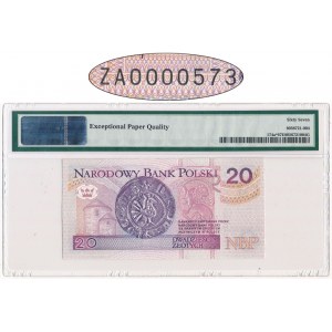 20 złotych 1994 - ZA 0000573 - PMG 67 EPQ - seria zastępcza - niski numer seryjny