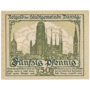 Gdańsk 50 fenigów 1919 - druk zielony