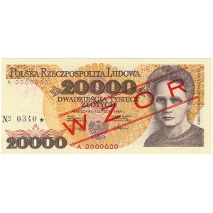 20.000 złotych 1989 WZÓR A 0000000 No.0340