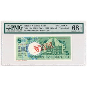 5 złotych 1990 WZÓR A 0000000 - PMG 68 EPQ