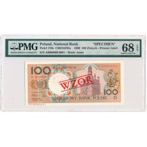 100 złotych 1990 WZÓR A 0000000 - PMG 68 EPQ