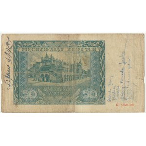 50 złotych 1941 - D - z podpisami powstańców