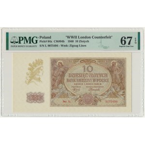 10 złotych 1940 - L - London Counterfeit - PMG 67 EPQ