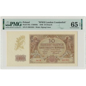 10 złotych 1940 - N. - PMG 65 EPQ z dopiskiem London Counterfeit - rzadka seria