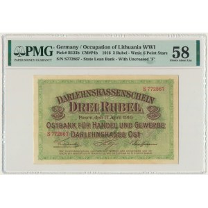 Poznań 3 ruble 1916 - S - krótka klauzula - PMG 58