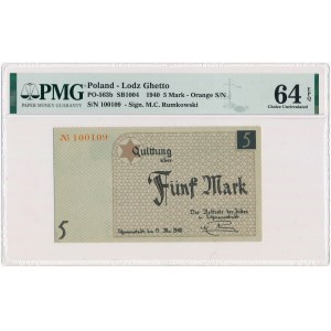 5 marks 1940 - orange numerator - cardboard paper - PMG 64 EPQ