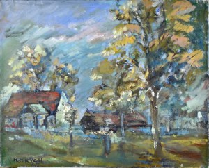 Henryk Krych (1905-1980), Pejzaż z wiejskimi chatami