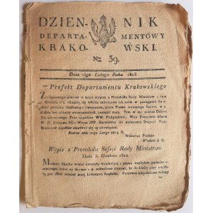 [Księstwo Warszawskie] Dziennik Departamentowy Krakowski. Nr 39 Dnia 25-go Lutego Roku 1813.