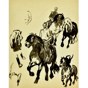 Ludwik Maciąg (1920-2007), Szkice jeźdźca na koniu i konia w różnych ujęciach