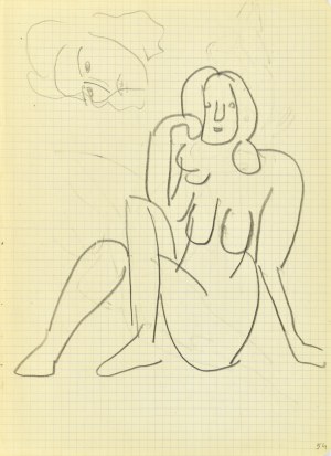 Jerzy Panek (1918-2001), Akt siedzącej kobiety z założonymi nogami oraz szkic głowy kobiety