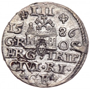Stefan Batory, trojak 1586, Ryga, duża głowa