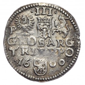 Zygmunt III Waza, trojak 1600, Poznań, P przy Orle, nieopisana przebitka błędu GRIS/GROS