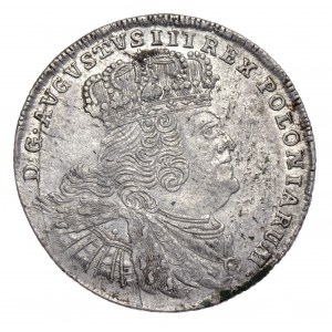 August III, Ort koronny 1755, Lipsk, szerokie popiersie, mniejsze litery w napisach otokowych