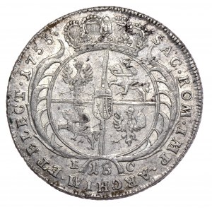 August III, Ort koronny 1755, Lipsk, szerokie popiersie, mniejsze litery w napisach otokowych